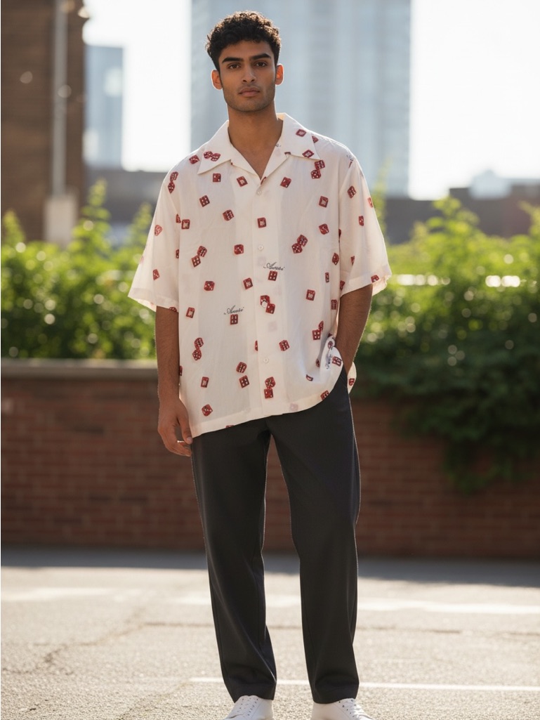 Amiri White Short-Sleeve Dice Print Button-Down Shirt